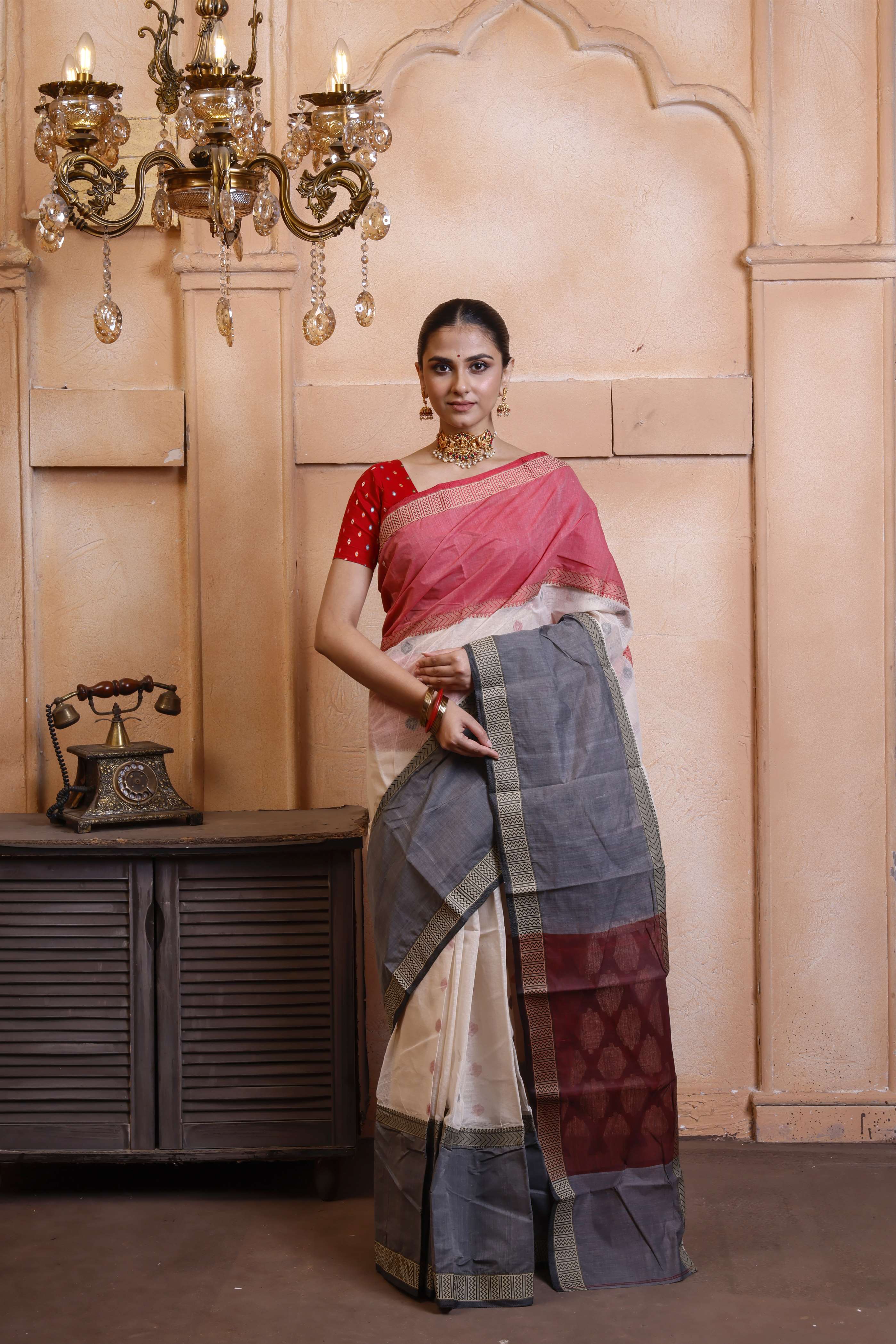 Designer Tant With Ganga Jamuna Border