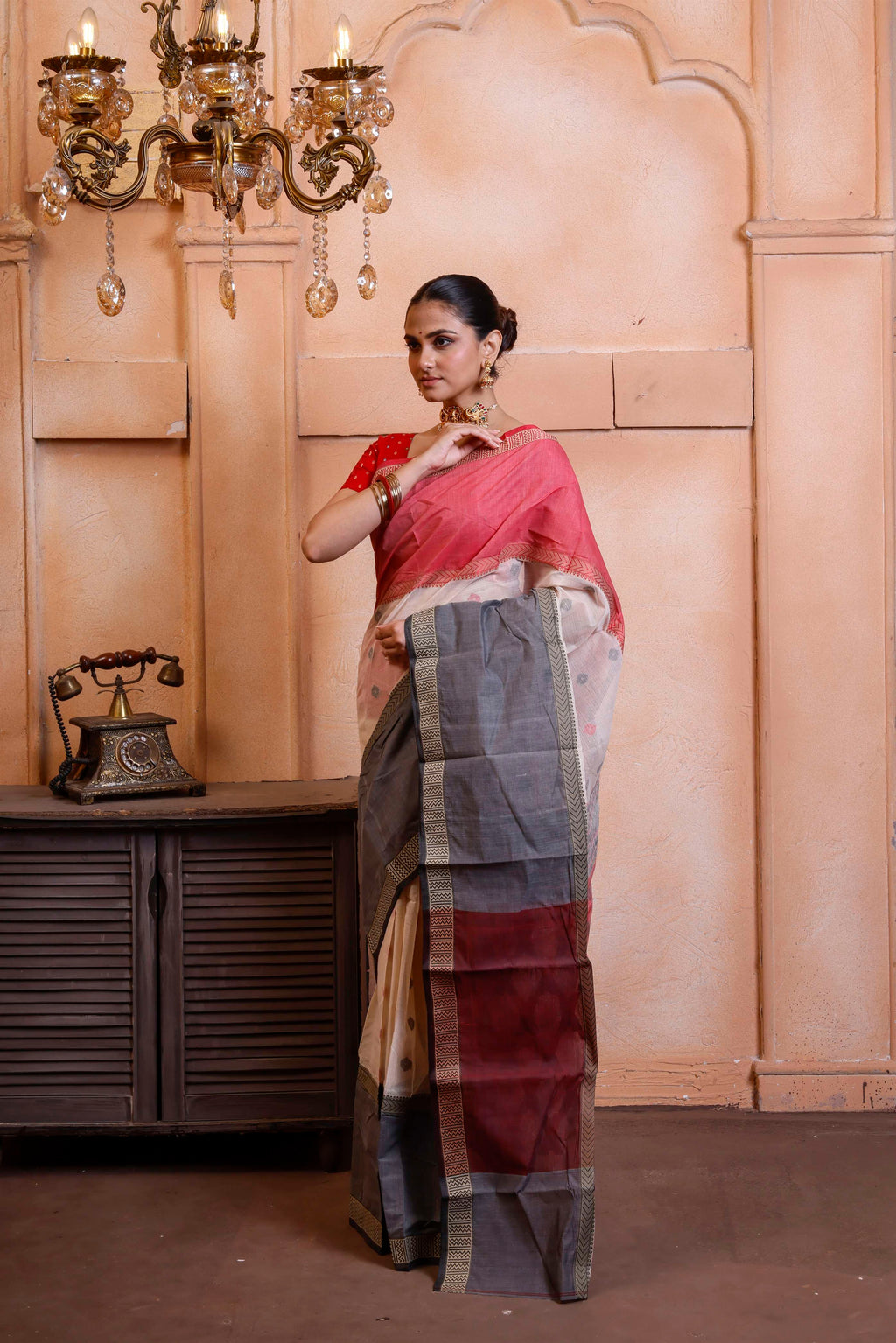 Designer Tant With Ganga Jamuna Border