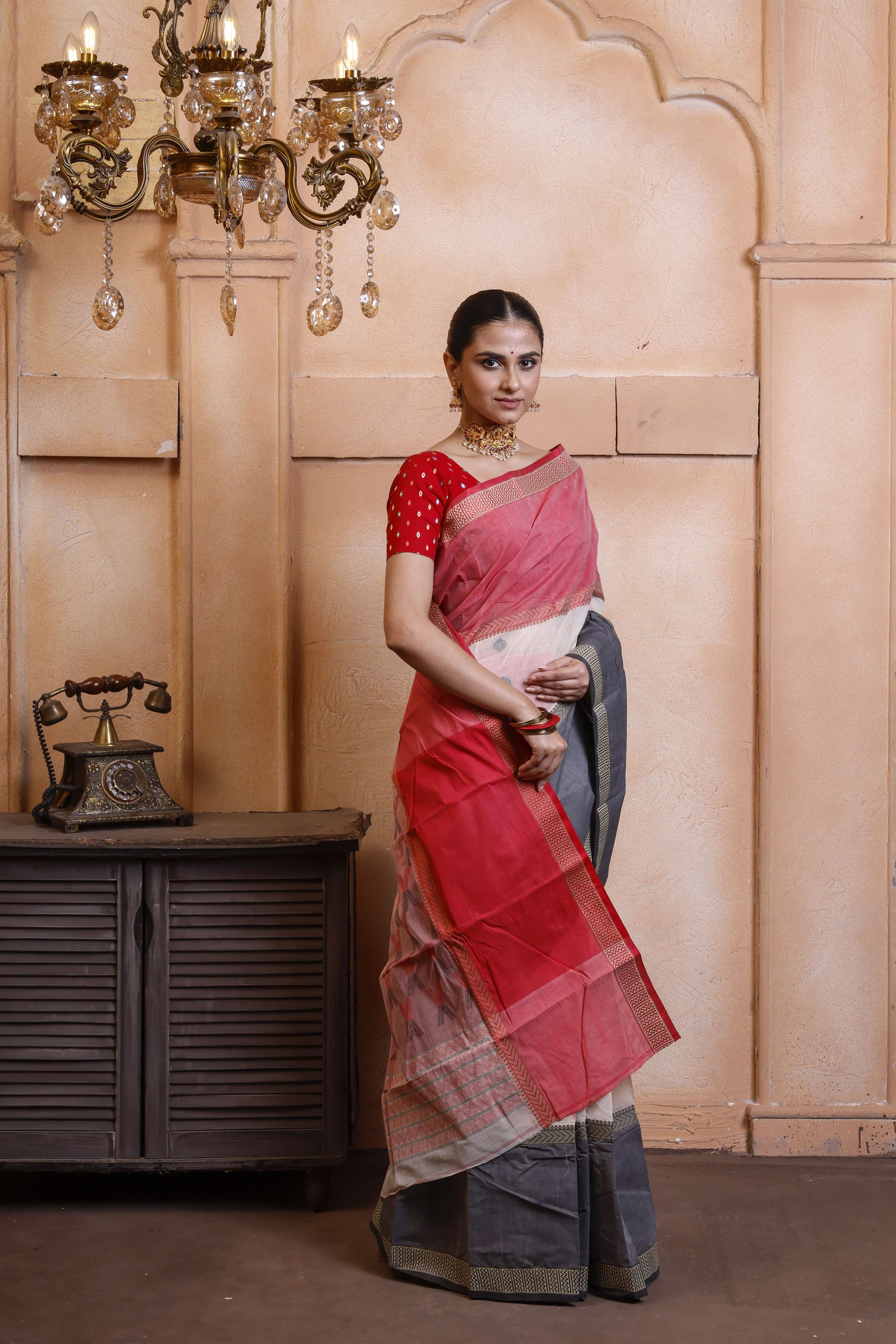 Designer Tant With Ganga Jamuna Border