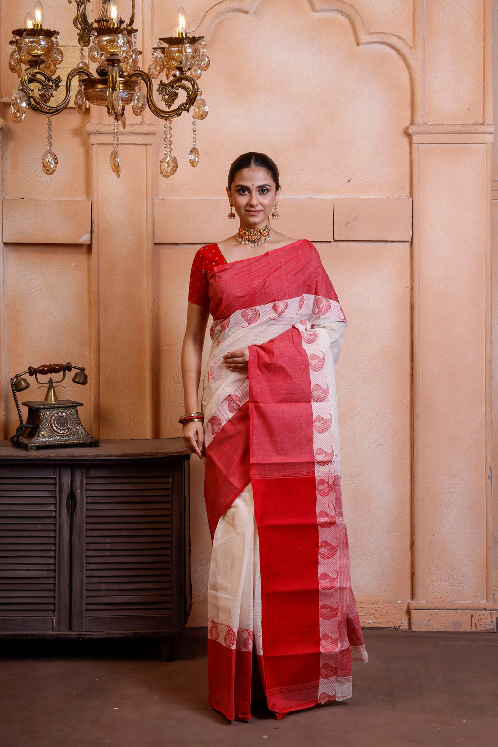 Traditional Tant Saree For Puja