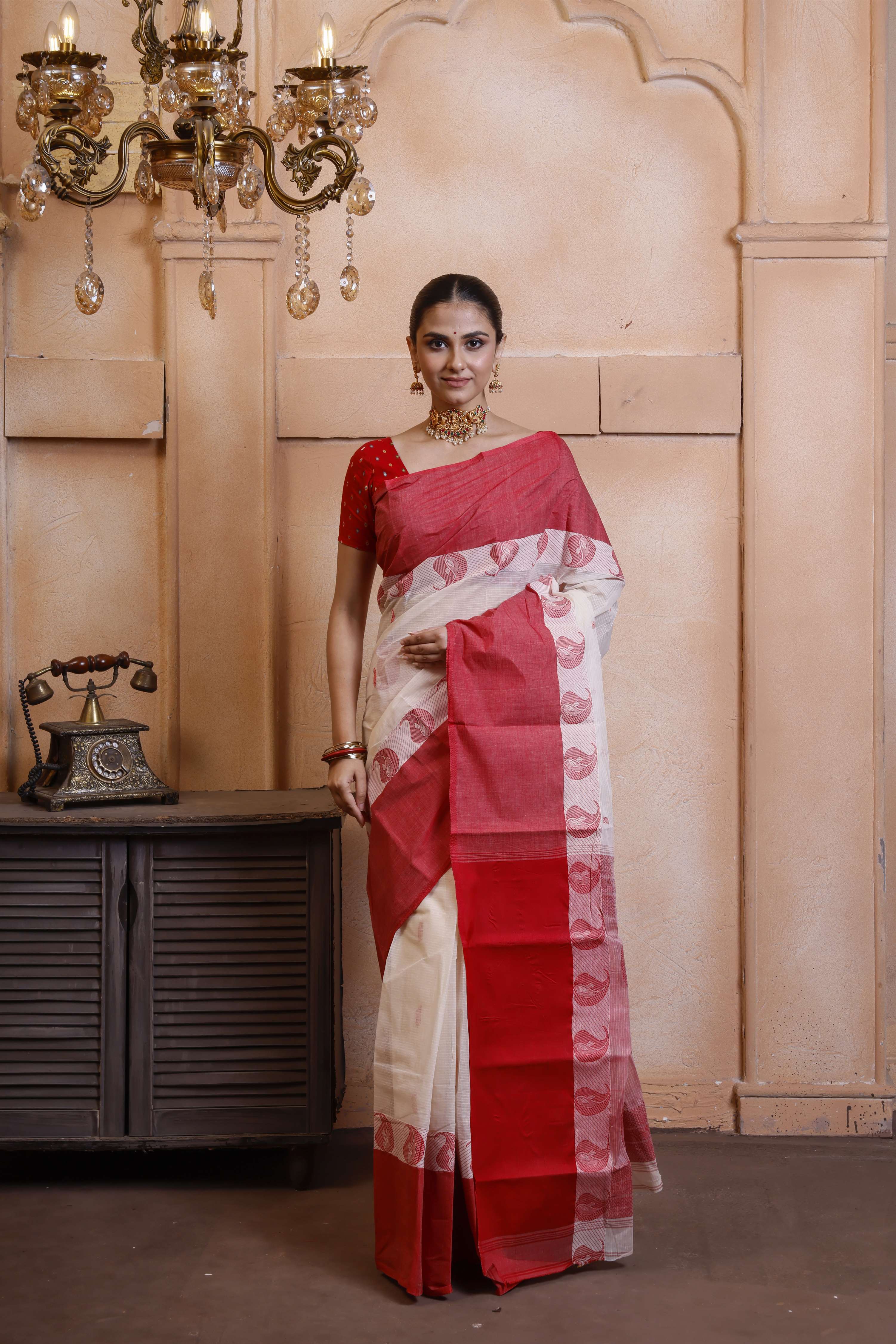 Traditional Tant Saree For Puja