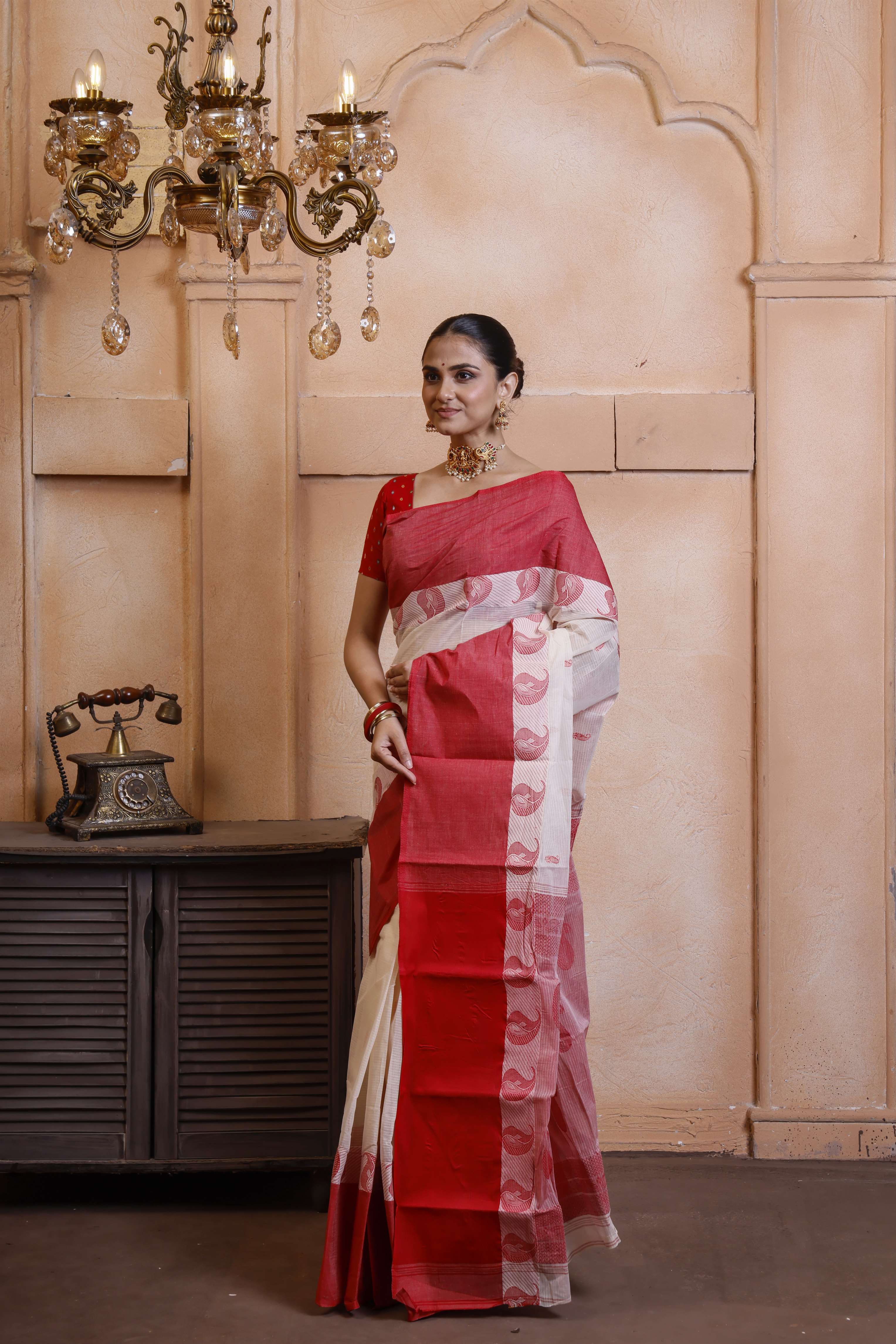 Traditional Tant Saree For Puja Secondary image