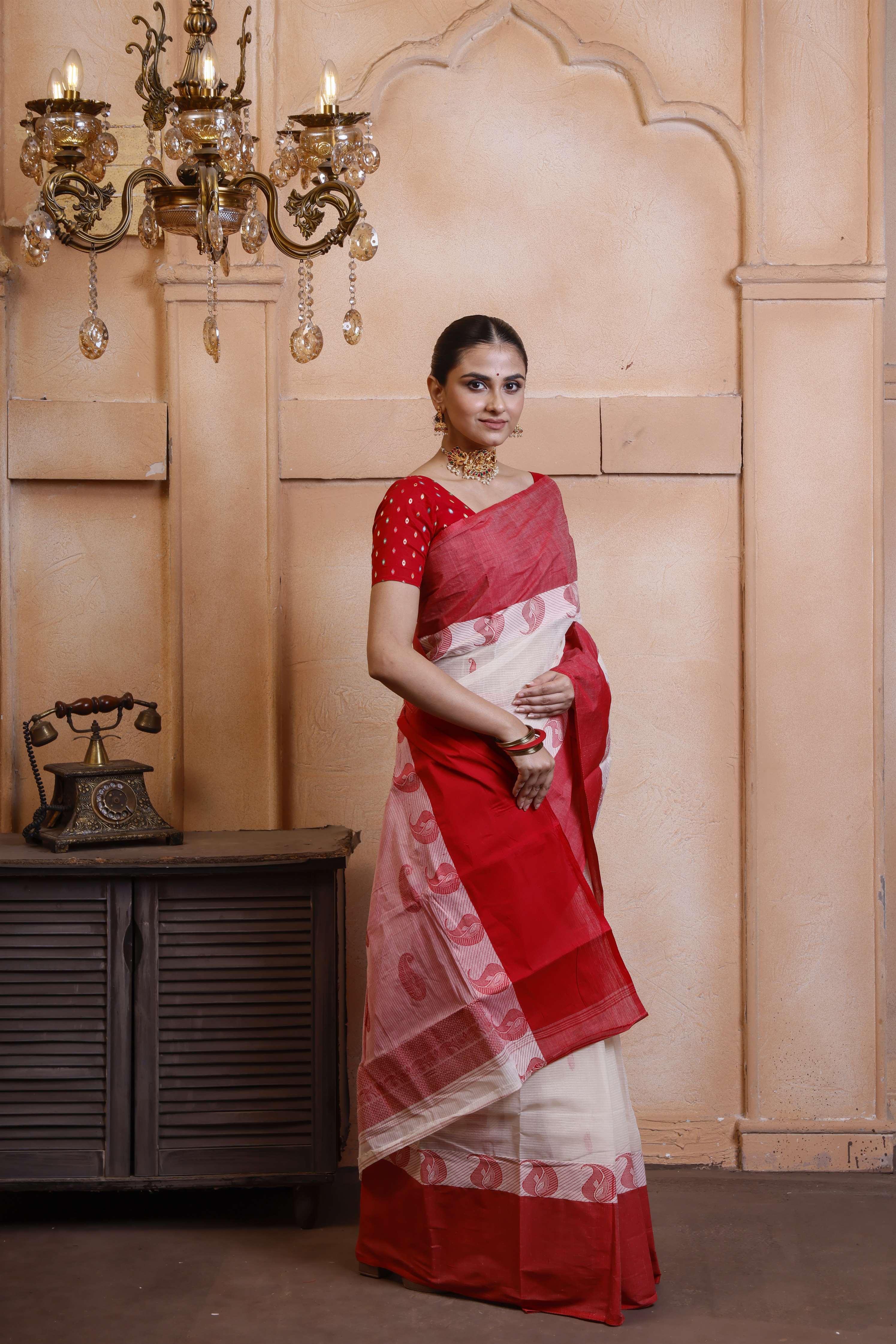 Traditional Tant Saree For Puja