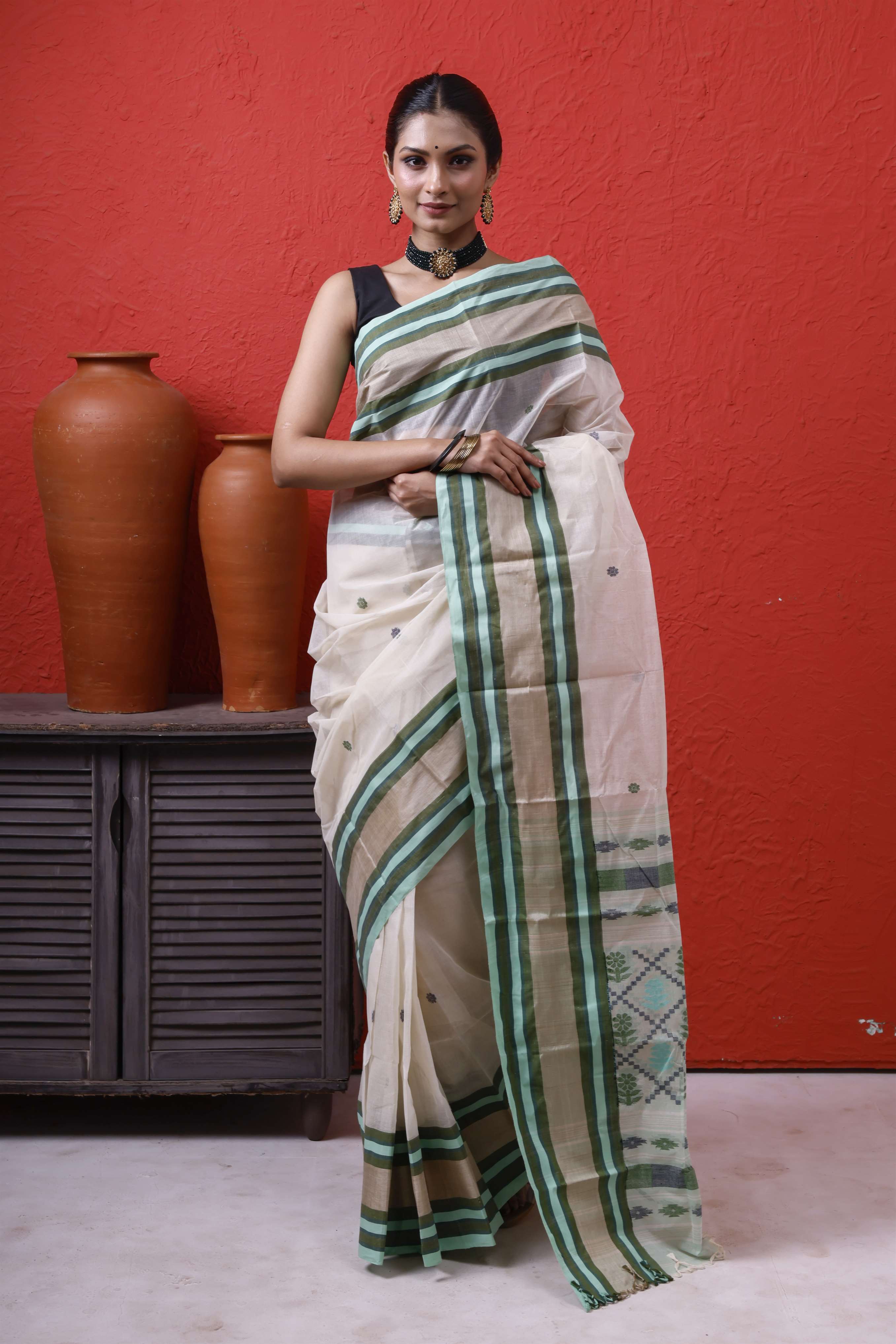 Cotton With Tassar Border Main image