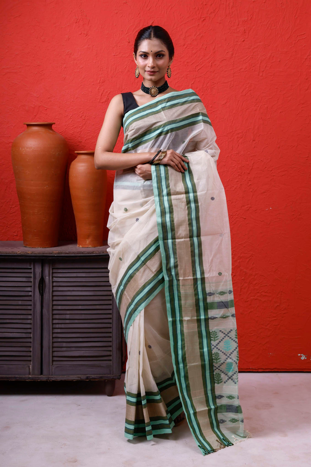 Cotton With Tassar Border