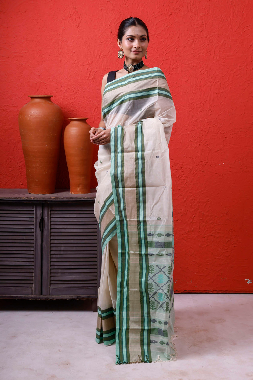 Cotton With Tassar Border