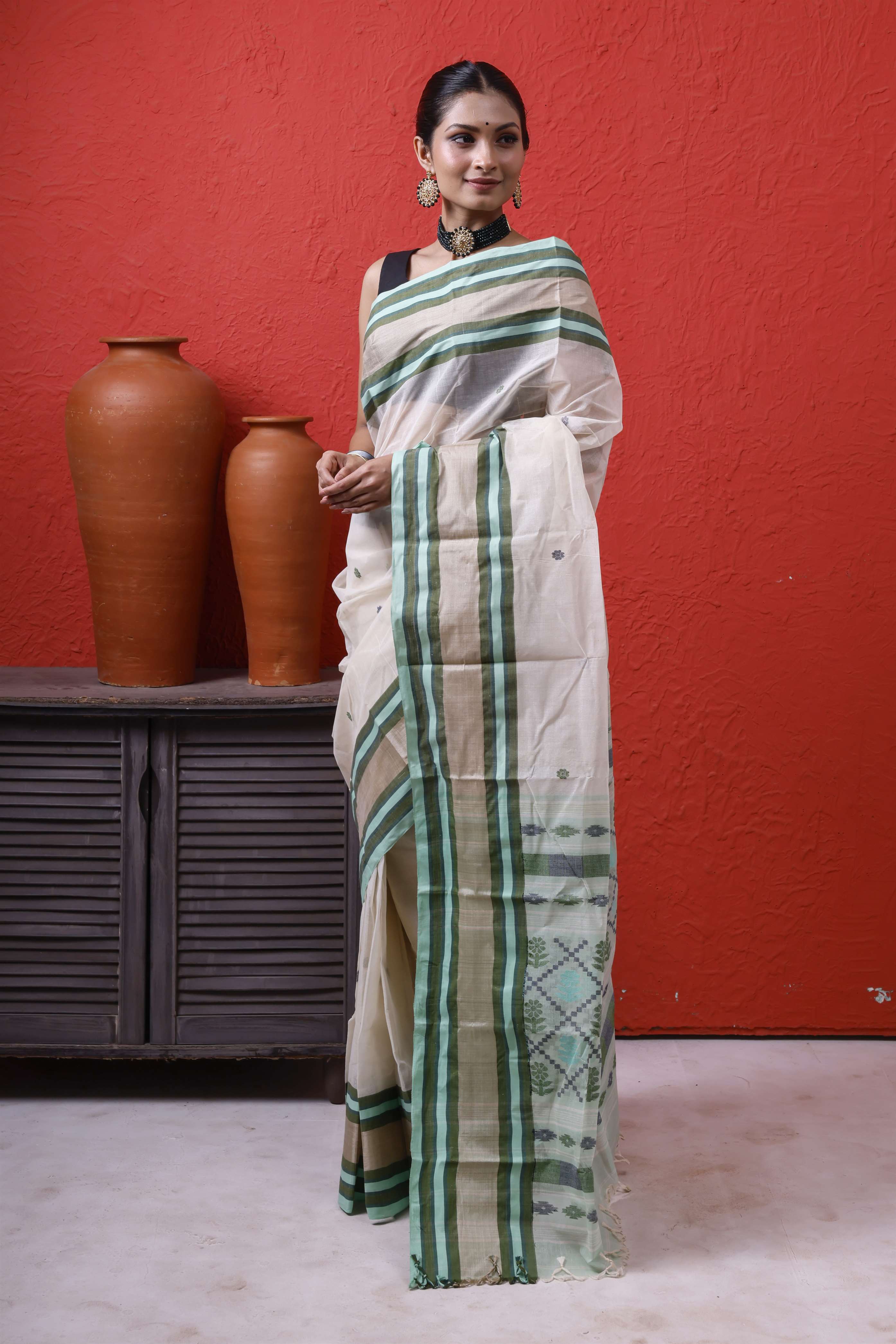 Cotton With Tassar Border