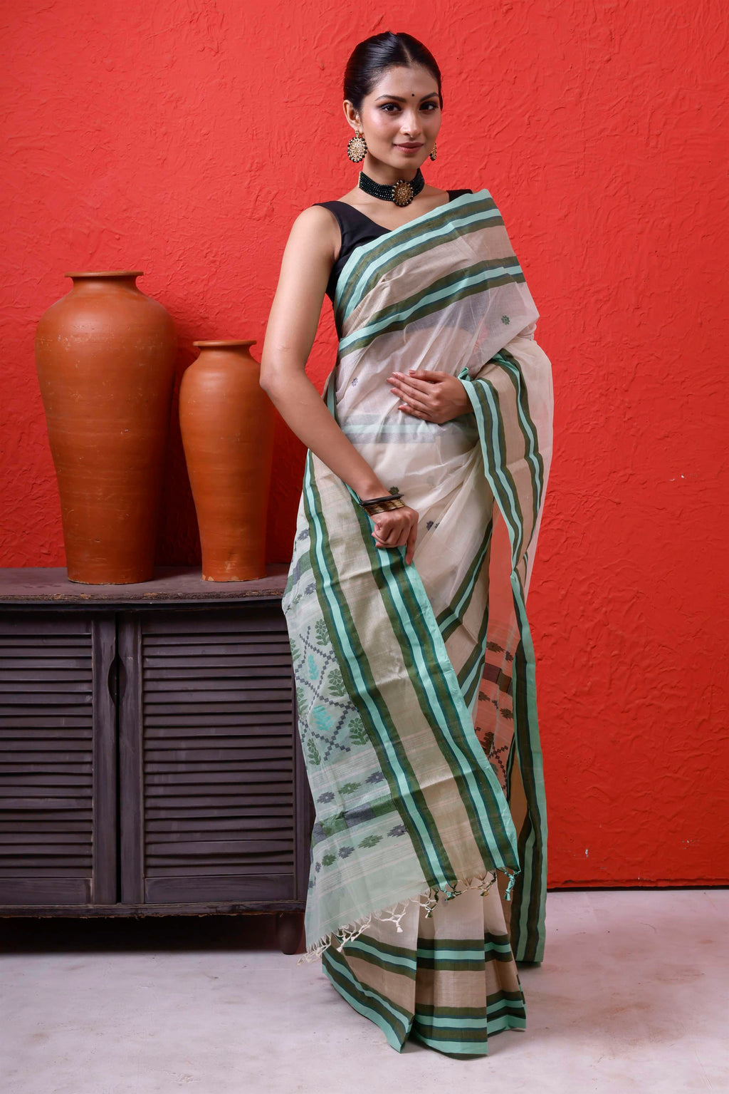 Cotton With Tassar Border