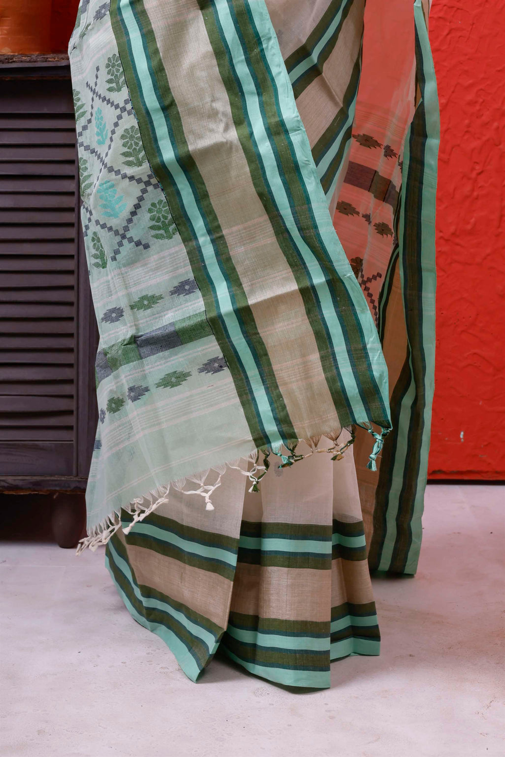 Cotton With Tassar Border