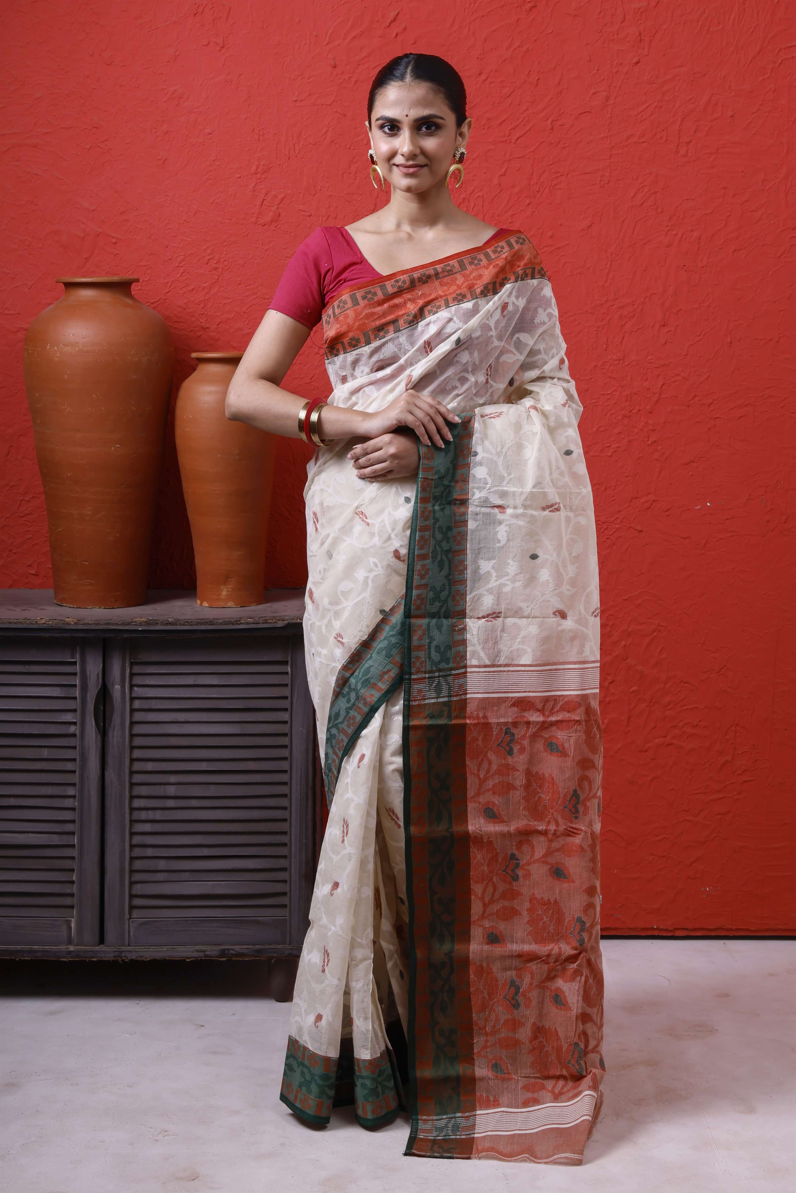 Cotton All Over Jamdani With Ganga Jamuna Border Main image