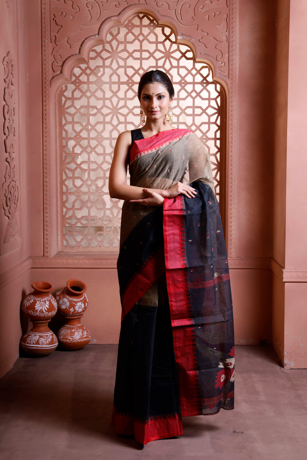 Half half cotton designer with beautiful pallu