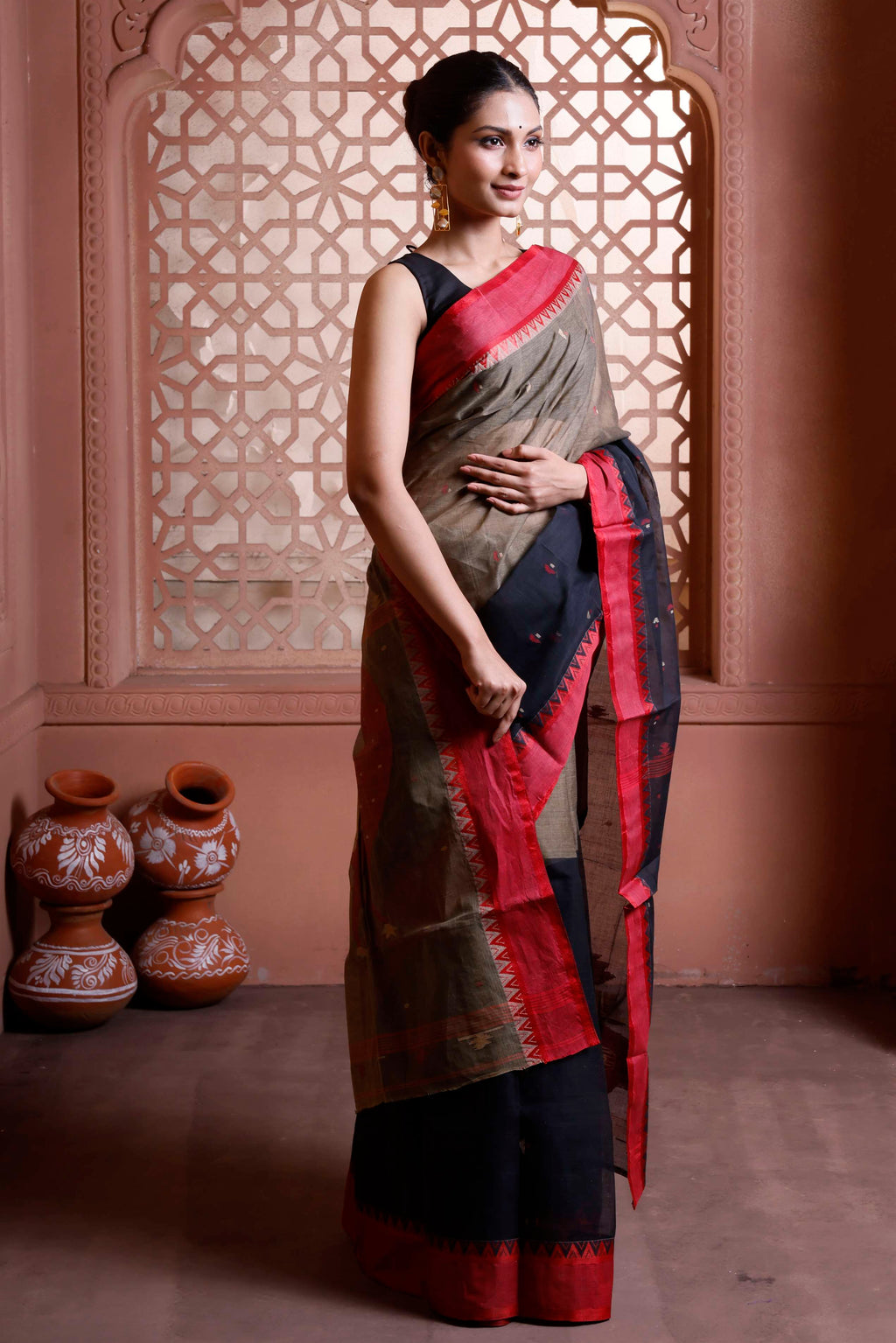 Half half cotton designer with beautiful pallu