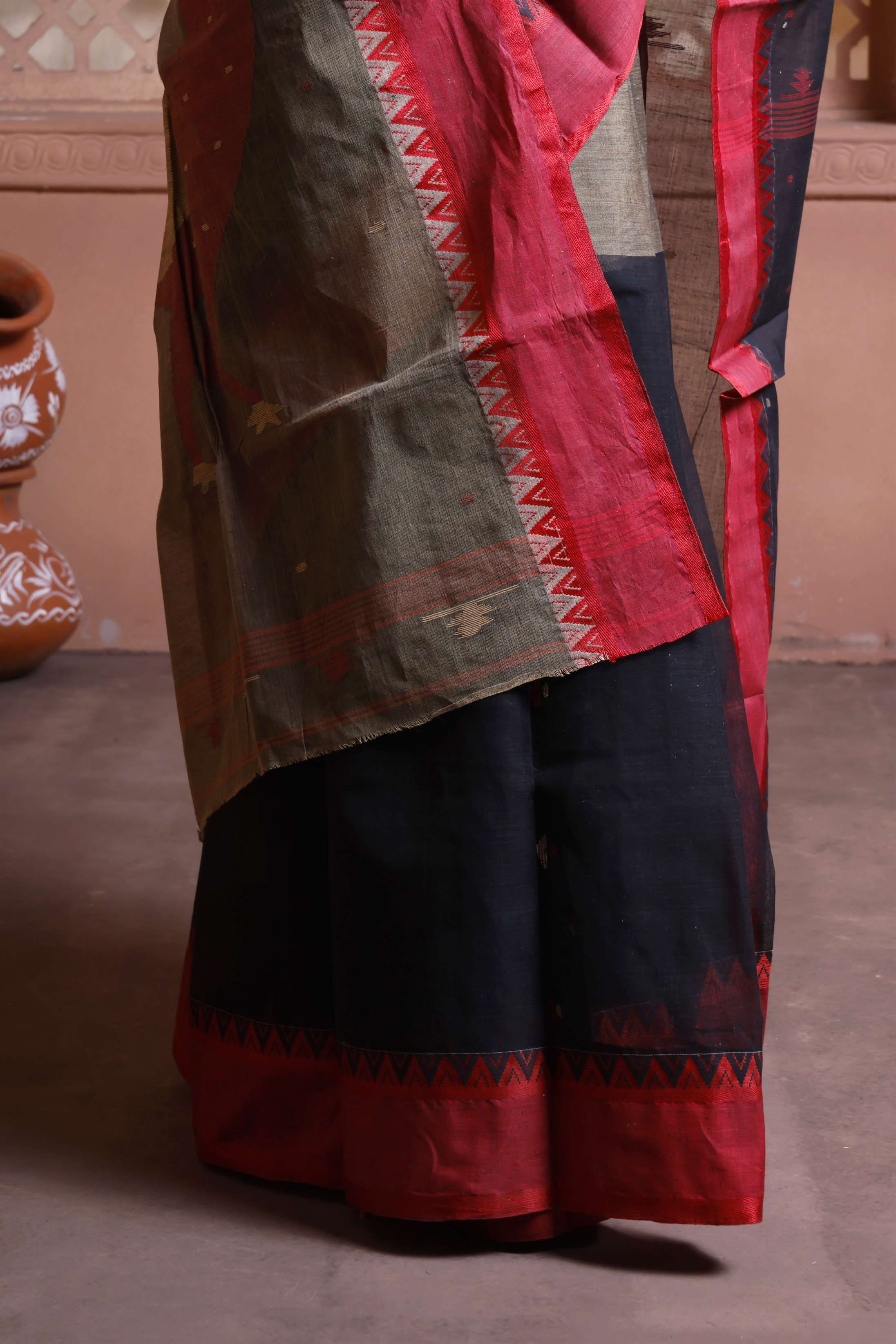 Half half cotton designer with beautiful pallu