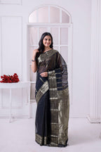 Designer Cotton Tant Banarasi With Golden Stripes