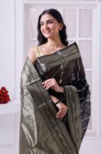 Designer Cotton Tant Banarasi With Golden Stripes