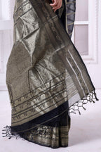 Designer Cotton Tant Banarasi With Golden Stripes