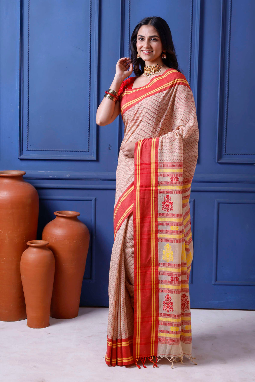 Exclusive Khadi Cotton Inside All Over Katha Work