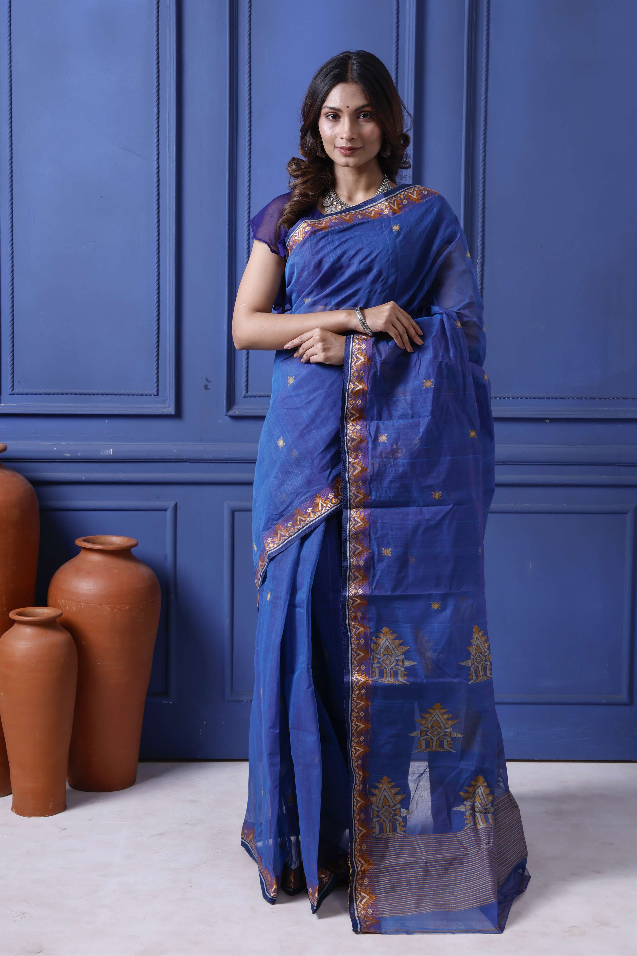 Designer Tant Saree With Small Mina Border Main image