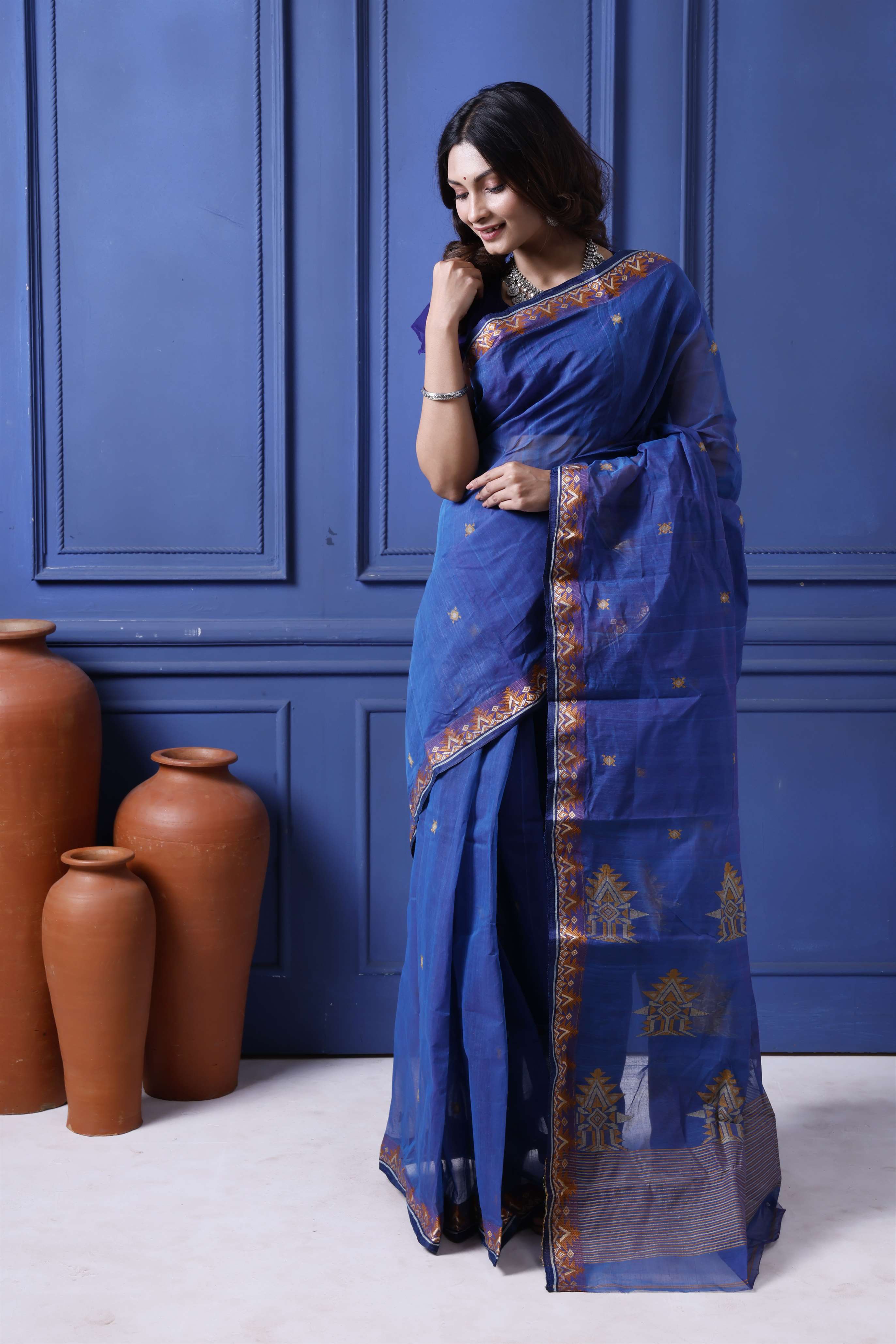 Designer Tant Saree With Small Mina Border Secondary image