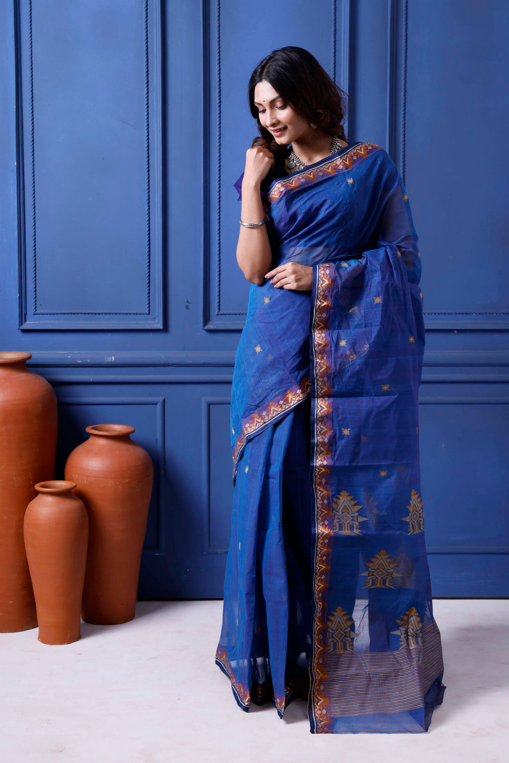 Designer Tant Saree With Small Mina Border