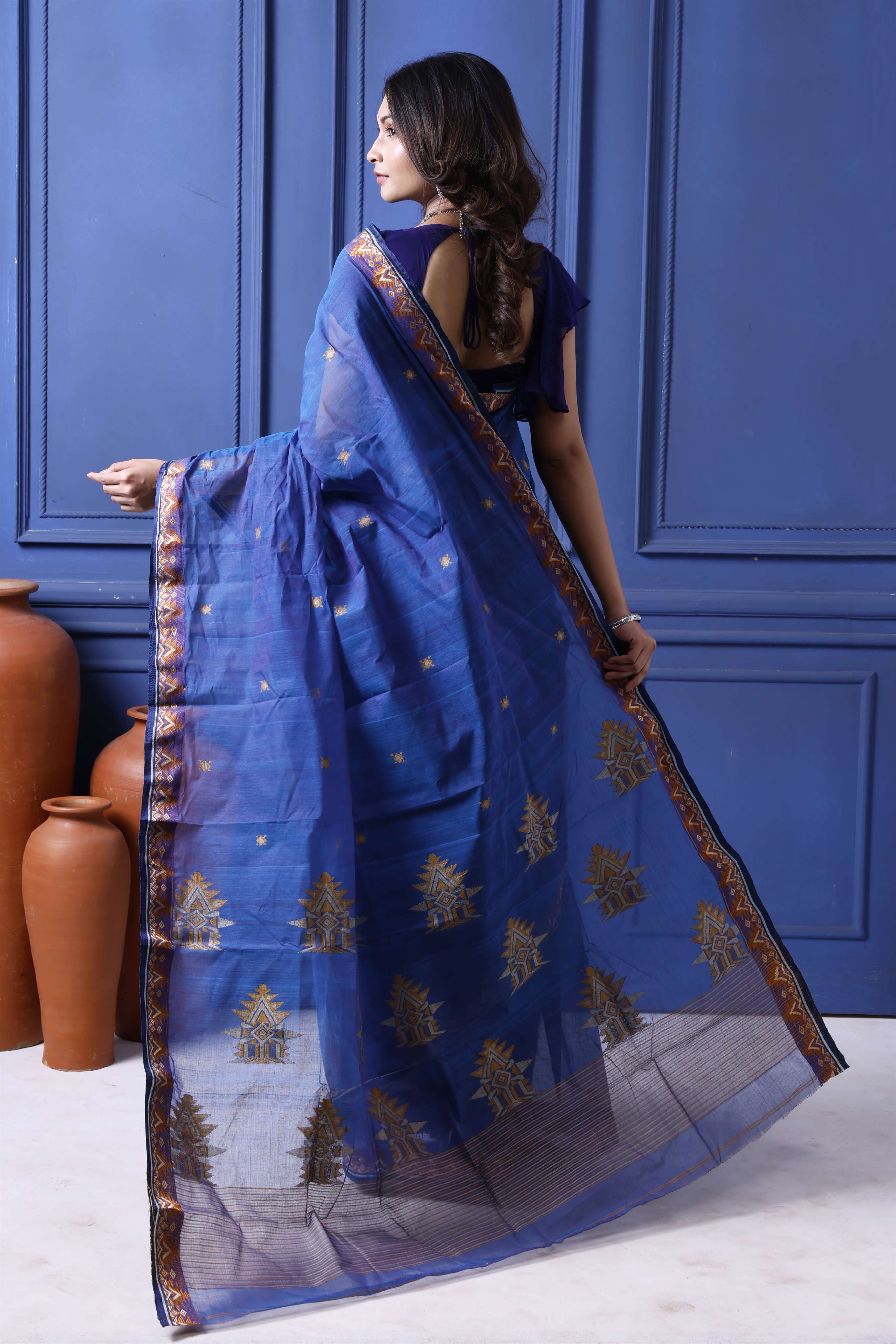 Designer Tant Saree With Small Mina Border